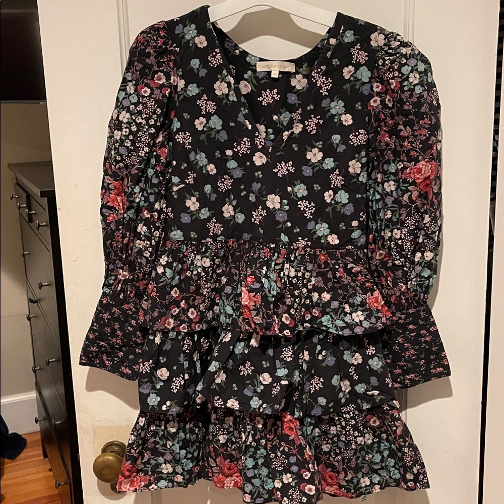LoveShackFancy Floral Mini Dress - Black and Pink
